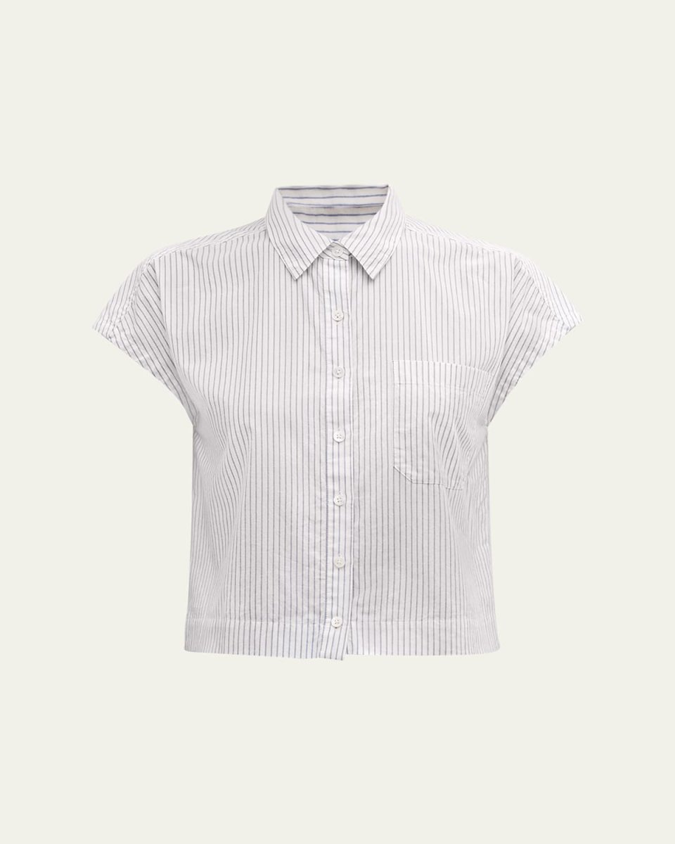 Pinstripe Cotton Point-Collar Short-Sleeve Shirt